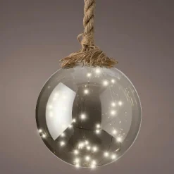 Boule lumineuse à piles 40 LED (D20 cm) Glacée Gris et blanc chaud