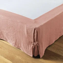 Cache-sommier Gaze de coton (160 x 200 cm) Gaïa Rose pêche