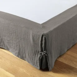 Cache-sommier Gaze de coton (90 x 190 cm) Gaïa Gris granit