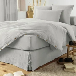 Cache-sommier Gaze de coton (180 x 200 cm) Gaïa Gris nuage