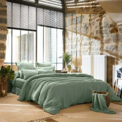 Cache-sommier Gaze de coton (140 x 190 cm) Gaïa Vert eucalyptus