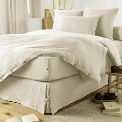 Cache-sommier Gaze de coton (180 x 200 cm) Gaïa Beige pampa