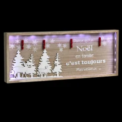 Cadre lumineux en bois à piles (H32 cm) Noel en famille Blanc froid