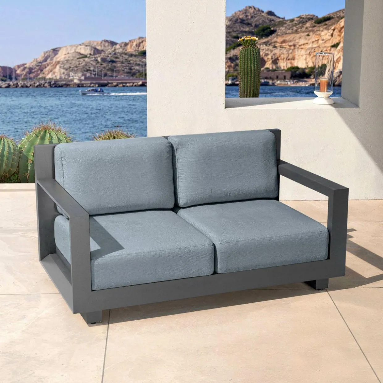 Canapé de jardin en aluminium 2 places Elba Gris anthracite