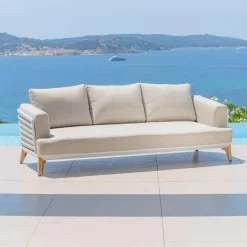 Canapé de jardin en aluminium 3 places Monte Carlo Blanc et taupe