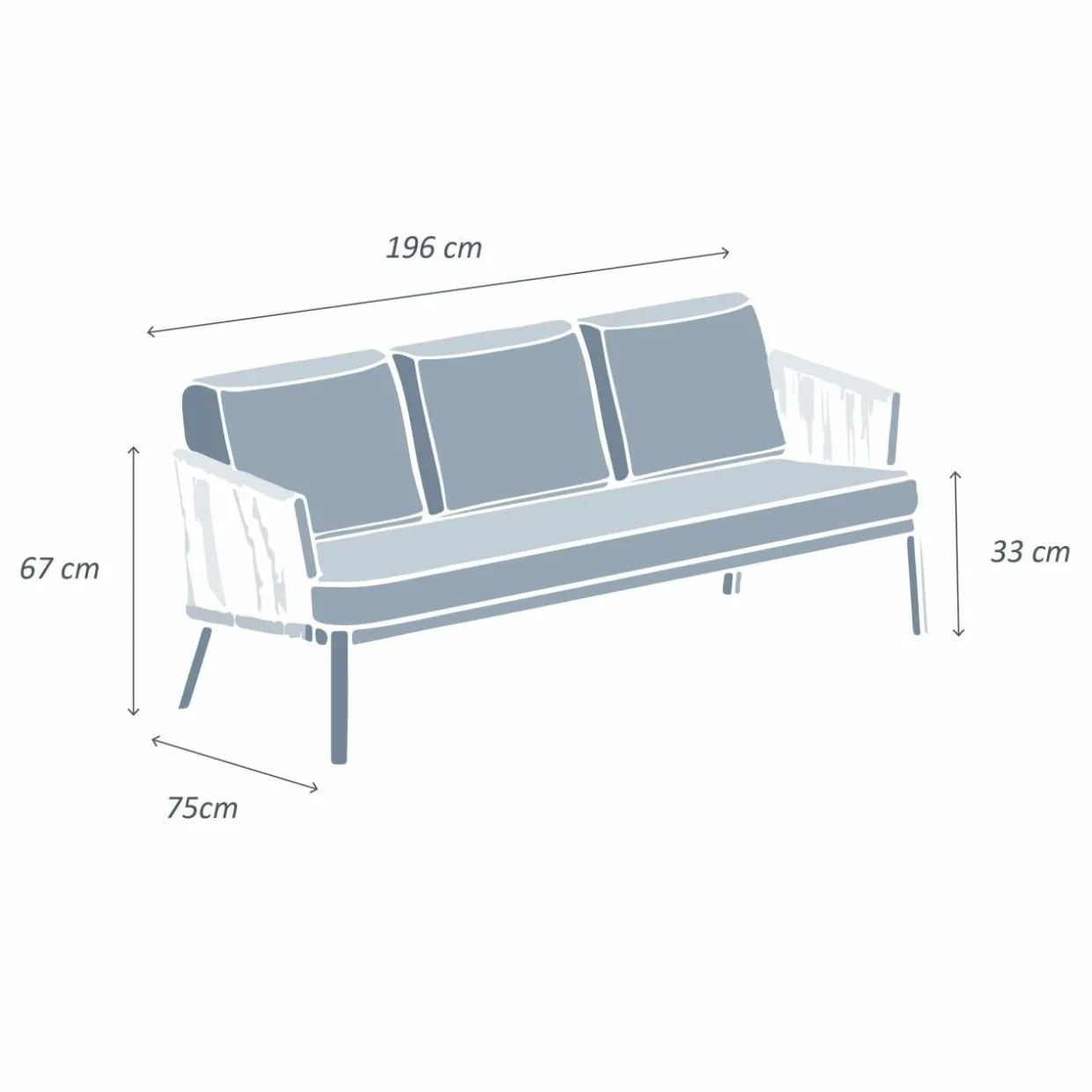 Canapé de jardin en aluminium 3 places Amalfi Gris anthracite