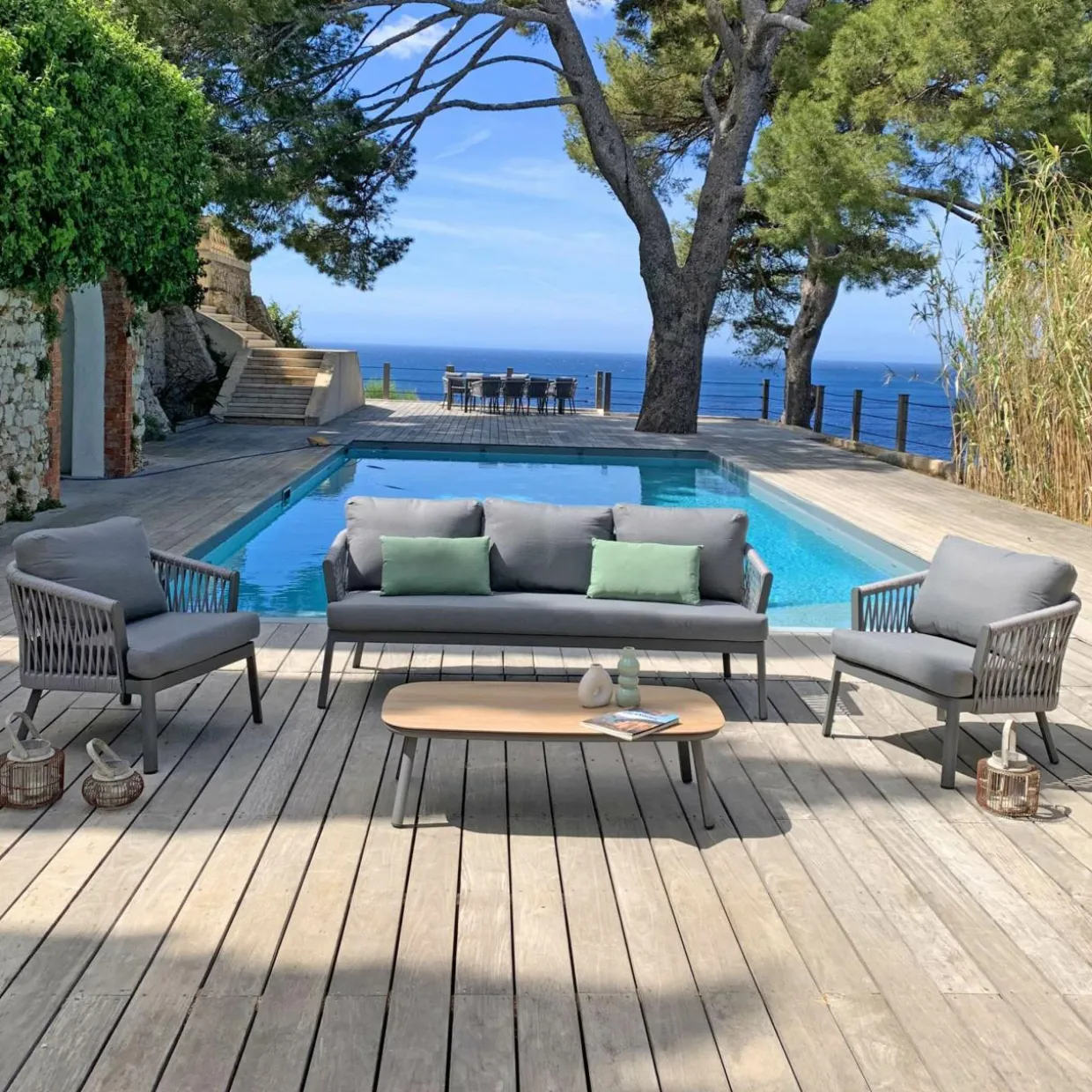 Canapé de jardin en aluminium 3 places Amalfi Gris anthracite