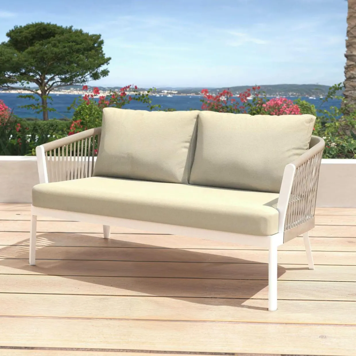 Canapé de jardin en aluminium 2 places Amalfi Blanc et beige