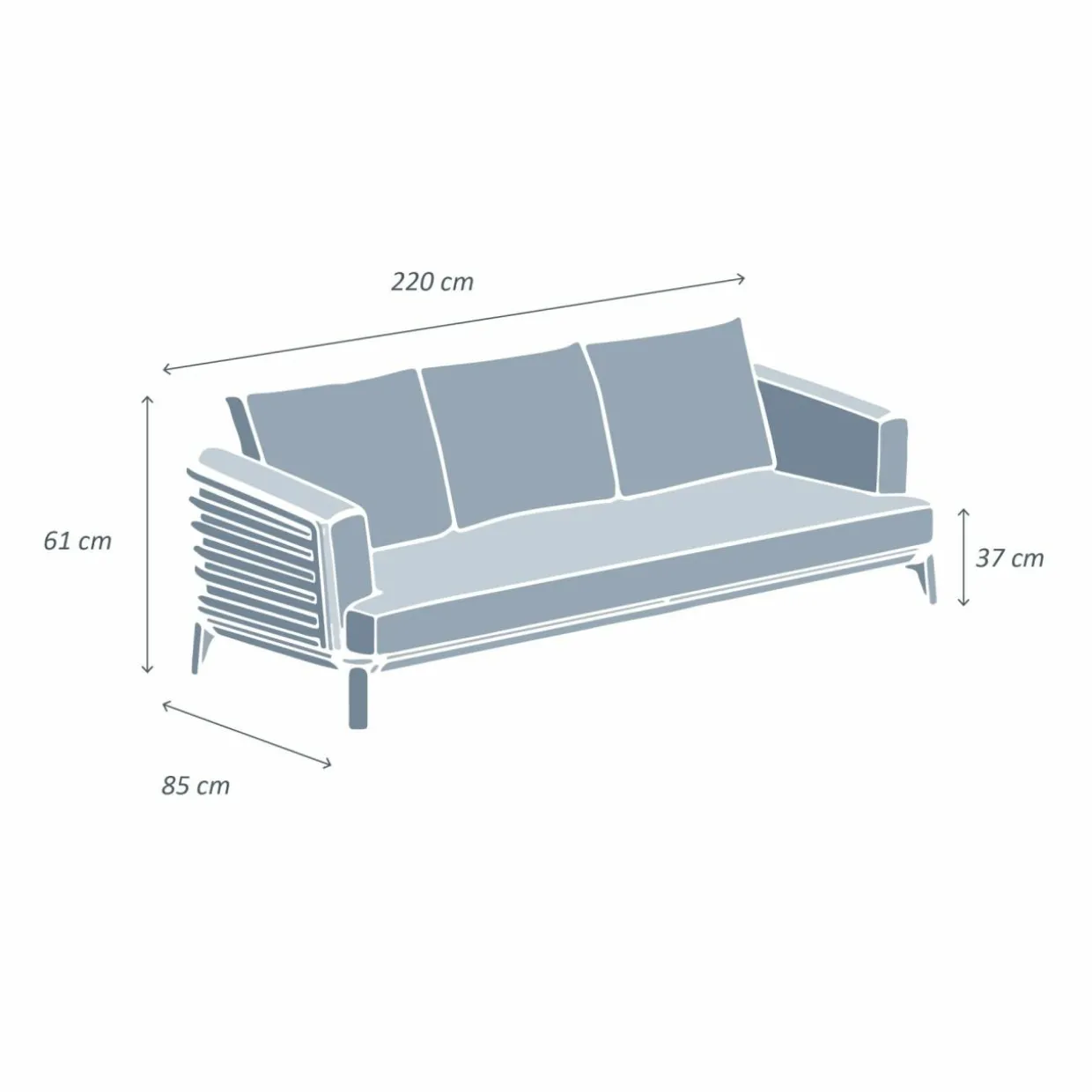 Canapé de jardin en aluminium 3 places Monte Carlo Blanc et beige