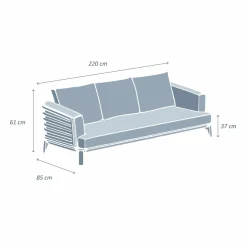 Canapé de jardin en aluminium 3 places Monte Carlo Gris anthracite et gris clair