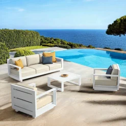 Canapé de jardin en aluminium 3 places Elba Blanc et beige