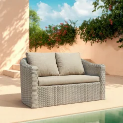 Canapé de jardin en résine tressée 2 places Calvi Gris et taupe