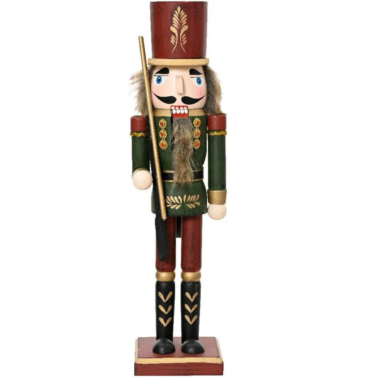 Casse-noisette en bois (H38 cm) Timothé la royauté Vert et bordeaux