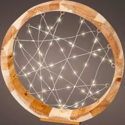 Cercle lumineux à piles 60 LED (D24 cm) Astre en bois Blanc chaud