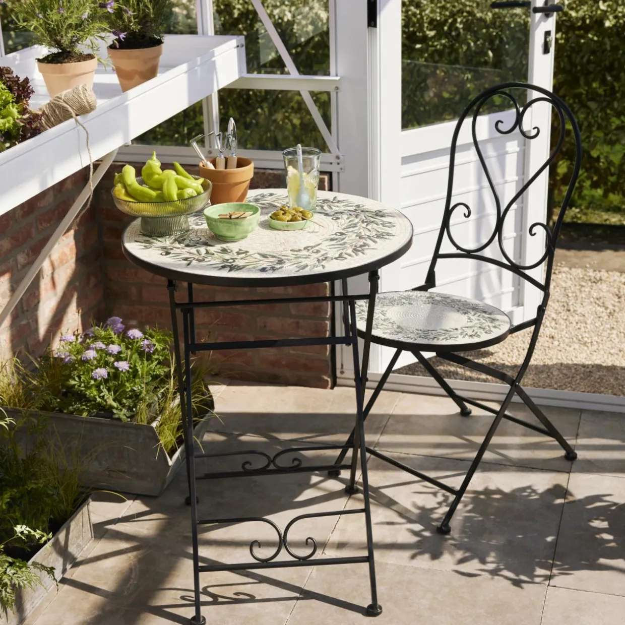 Chaise bistrot pliable en mosaïque Athènes Beige