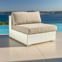 Chauffeuse de jardin en résine tressée Palma Blanc et taupe