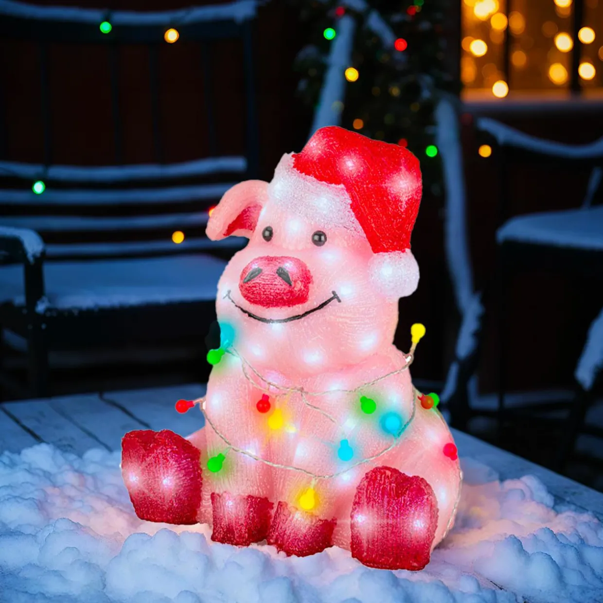 Cochon lumineux 100 LED (H41 cm) Baby Gaston Multicolore