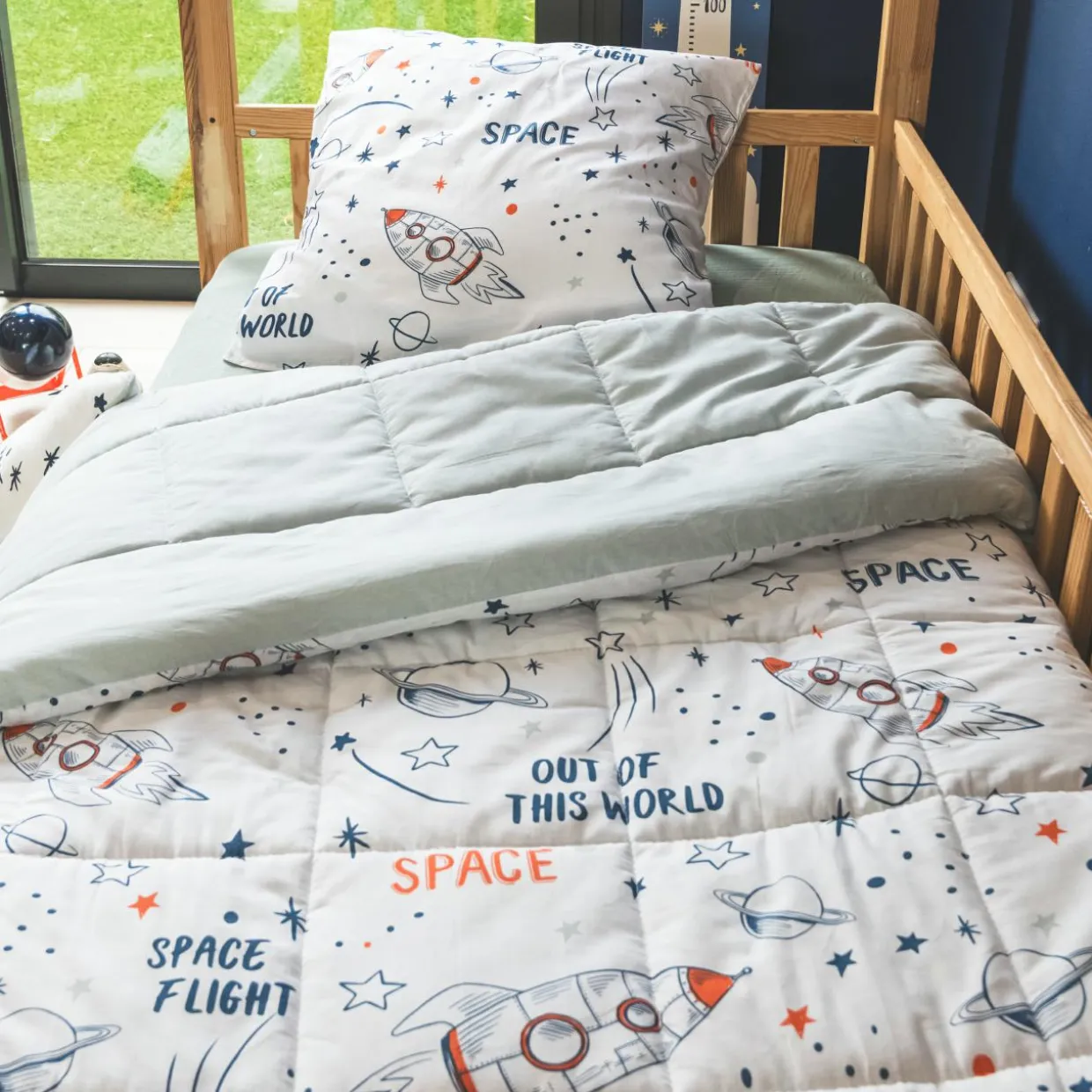 Couette imprimée enfant coton (140 x 200 cm) Galaxie Blanche