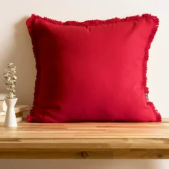Coussin carré coton (45 x 45 cm) Pixel franges Rouge