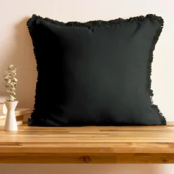 Coussin carré coton (45 x 45 cm) Pixel franges Noir