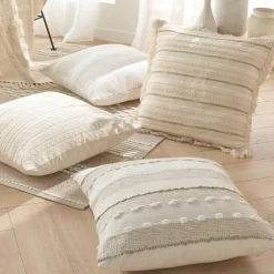 Coussin carré coton tissé (60 x 60 cm) Santos Beige