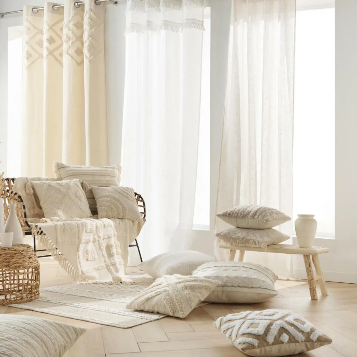 Coussin carré coton tissé (60 x 60 cm) Atlas Beige