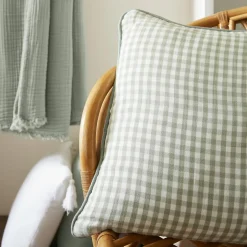 Coussin carré gaze de coton (45 x 45 cm) Gaïa vichy Vert eucalyptus