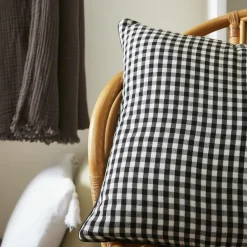 Coussin carré gaze de coton (45 x 45 cm) Gaïa vichy Noir