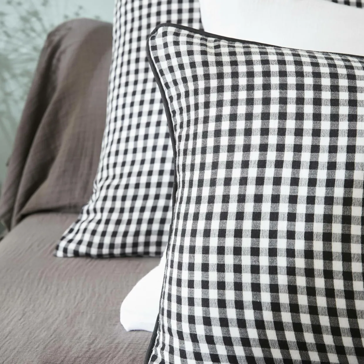 Coussin carré gaze de coton (45 x 45 cm) Gaïa vichy Noir