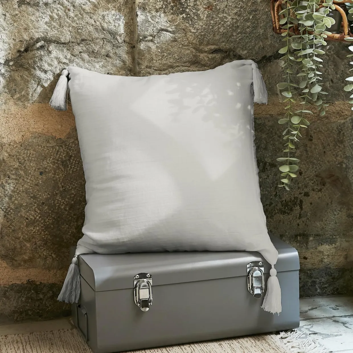 Coussin carré gaze de coton (40 x 40 cm) Gaïa Gris nuage