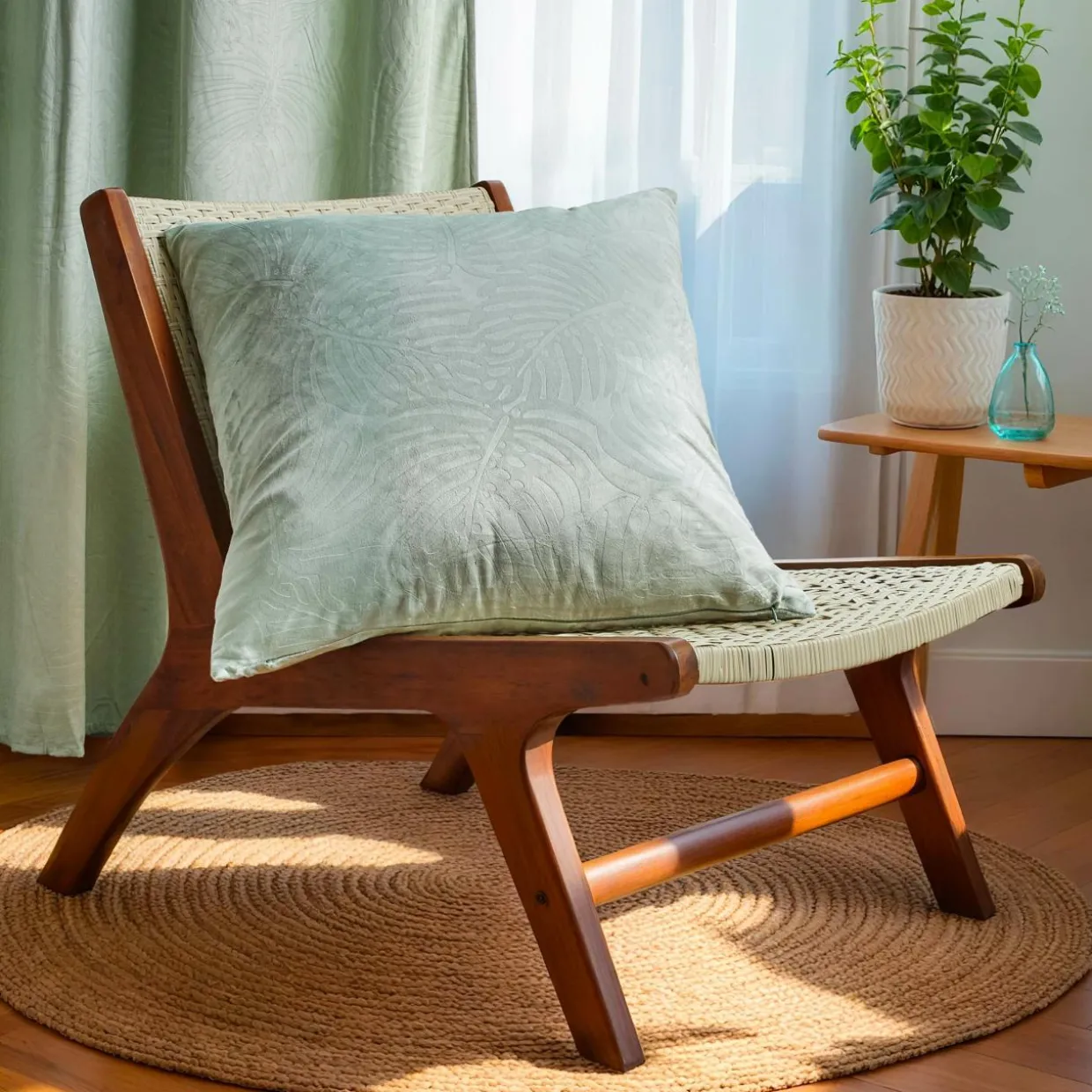 Coussin carré velours (60 x 60 cm) Fern Vert sauge