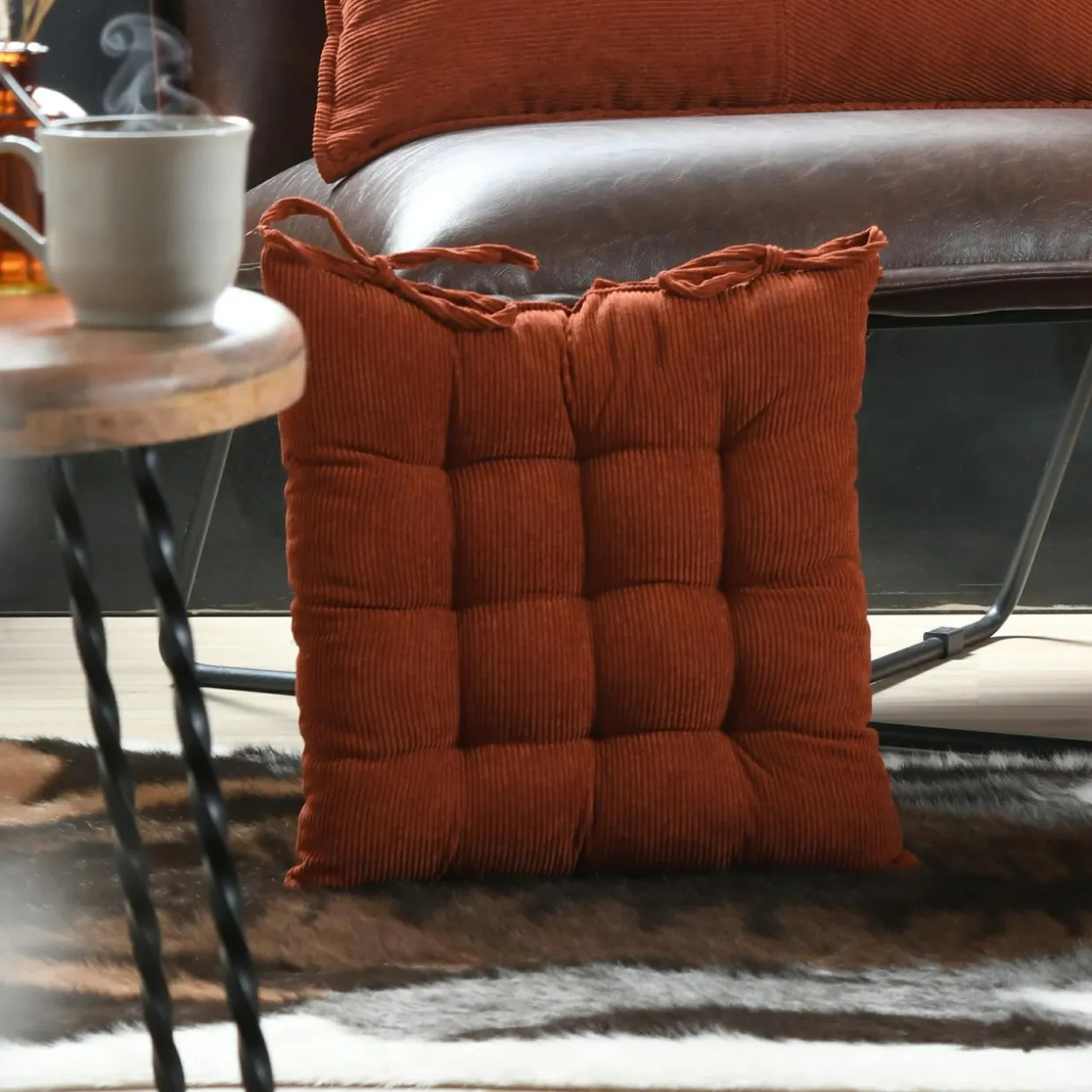 Coussin de chaise carré velours (38 x 38 cm) Dandy Terracotta