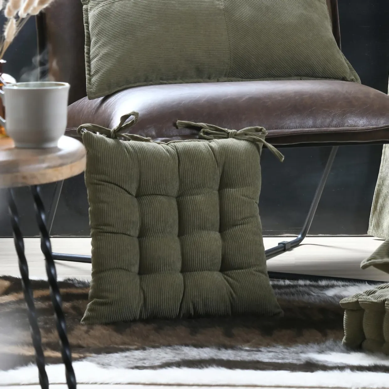 Coussin de chaise carré velours (38 x 38 cm) Dandy Vert kaki