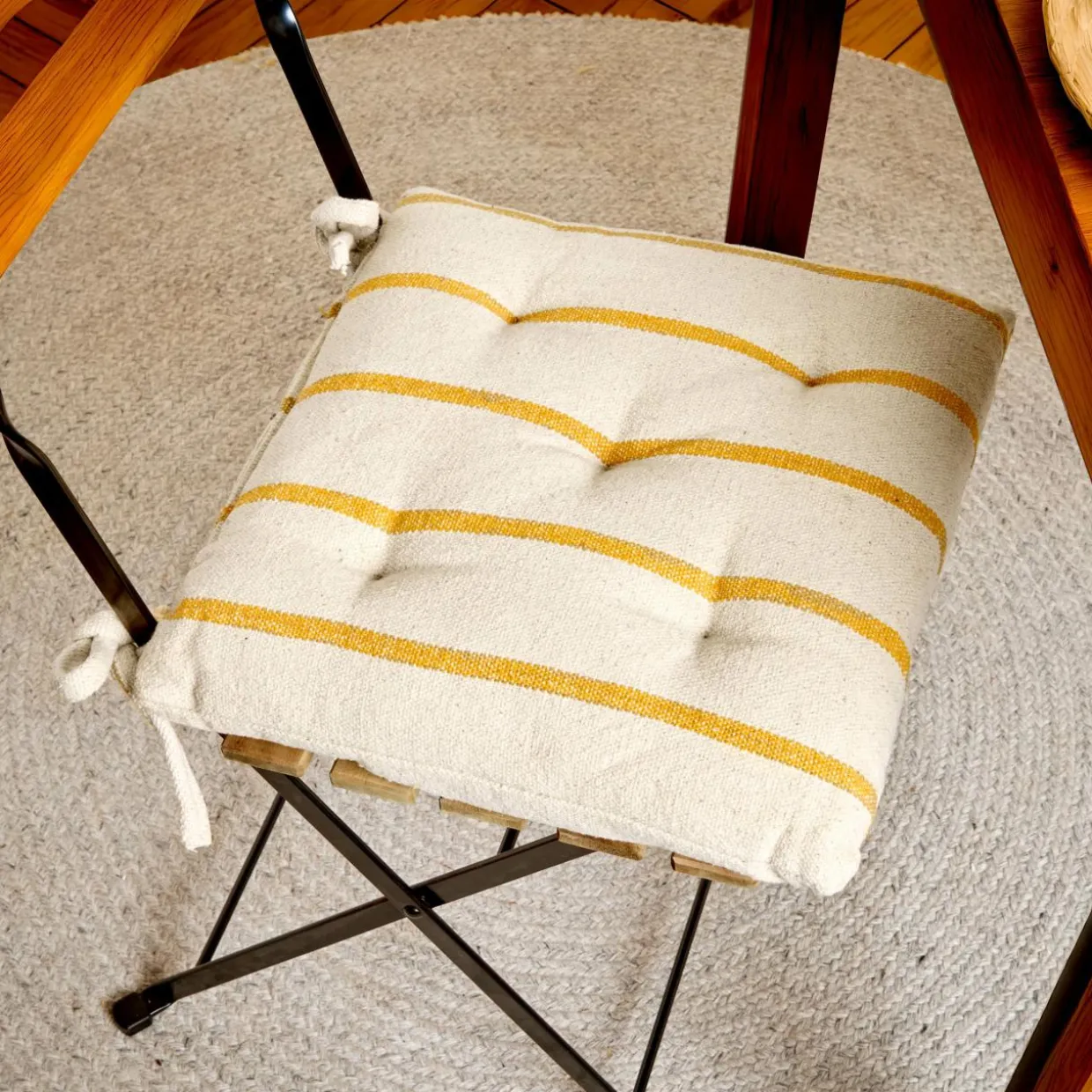 Coussin de chaise extérieur toile de coton (40 x 40 cm) Ocealys Jaune moutarde