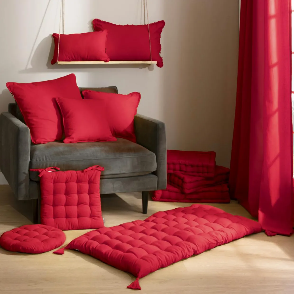 Coussin de chaise rond coton (40 cm) Pixel Rouge