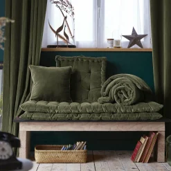 Coussin de sol carré velours de coton (50 x 50 cm) Victor Vert thym