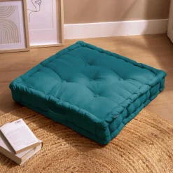 Coussin de sol coton (60 x 60 cm) Pixel Bleu canard