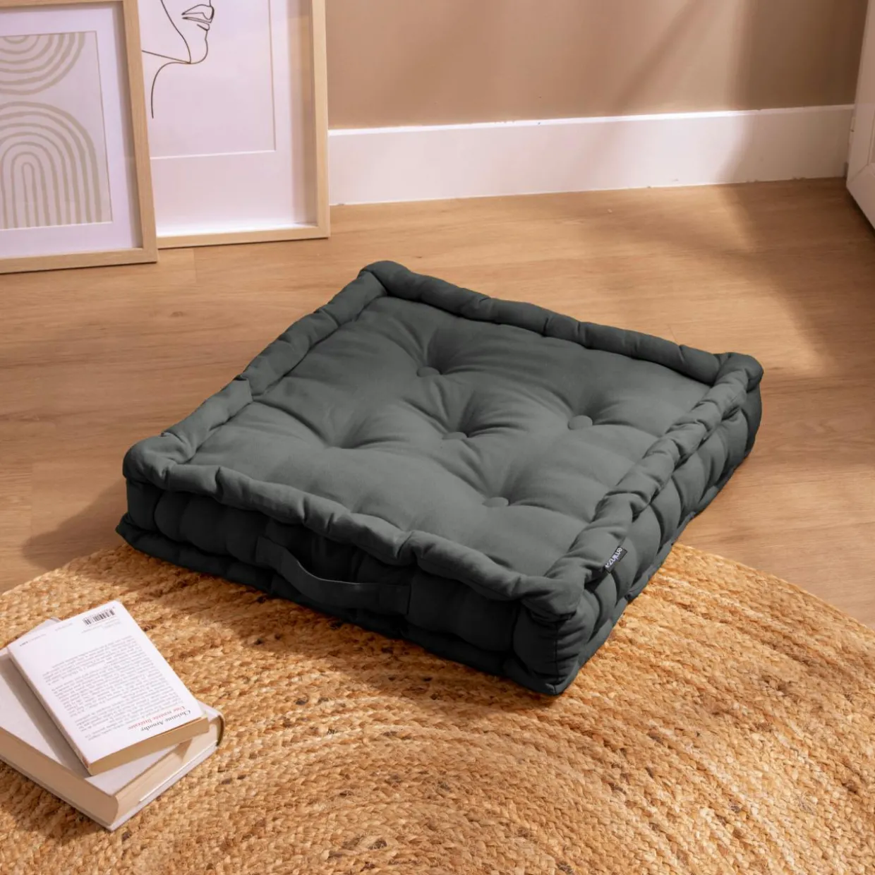 Coussin de sol coton (50 x 50 cm) Pixel Gris anthracite