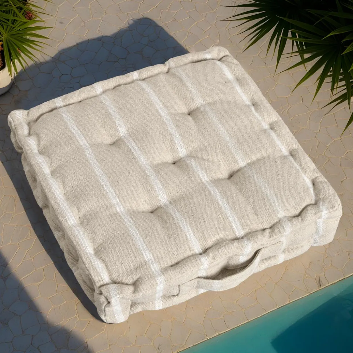 Coussin de sol extérieur toile de coton (45 x 45 cm) Ocealys Blanc