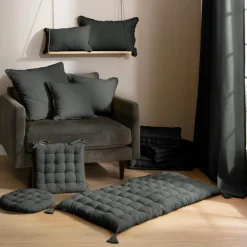 Coussin rectangulaire coton (40 x 60 cm) Pixel franges Gris anthracite