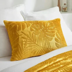 Coussin rectangulaire flanelle (40 x 60 cm) Flore Jaune moutarde