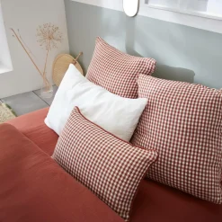 Coussin rectangulaire gaze de coton (40 x 60 cm) Gaïa vichy Terracotta
