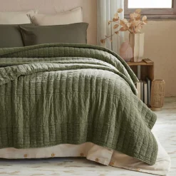 Couvre-lit coton matelassé (220 x 240 cm) Lena Vert romarin