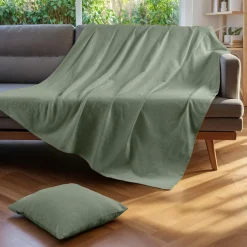 Couvre-lit coton tissé (220 x 250 cm) Léa Vert romarin
