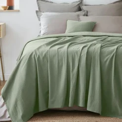 Couvre-lit coton tissé (220 x 250 cm) Léa Vert romarin