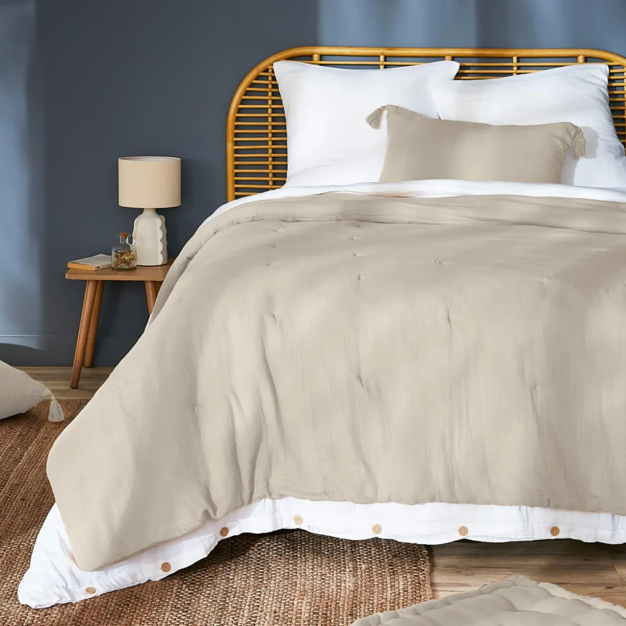 Couvre-lit matelassé gaze de coton (260 x 240 cm) Gaïa Beige pampa