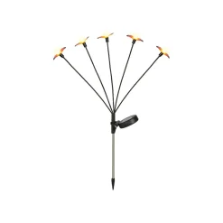Décoration lumineuse Solaire à piquer au sol (H60 cm) Papillons Rouge et blanc chaud