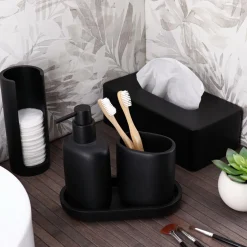 Distributeur à cotons (H17 cm) Japandi Noir