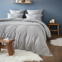 Drap housse flanelle de coton (180 x 200 cm) Théa Gris clair