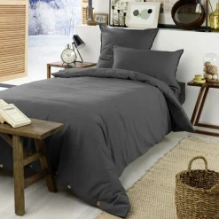 Drap housse flanelle de coton (90 x 190 cm) Nina Gris anthracite